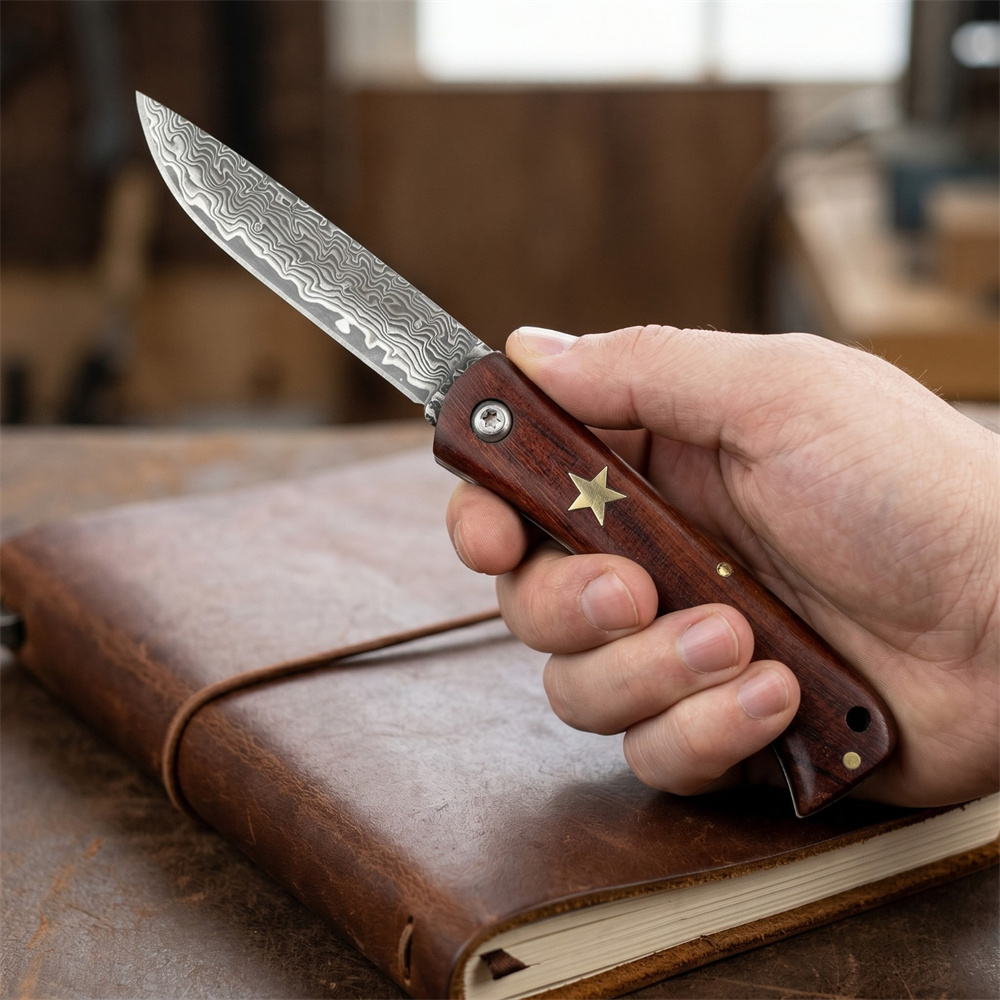 Edc Fixed Blade Deep Carry - Compact Outdoor Survival Damascus Folding Pocket